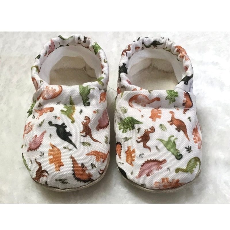 1000x1000 clamfeet soft soled baby shoes bryson dinosaurs front view