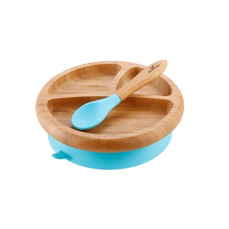 bamboo baby suction plate spoon avanchy blue 7