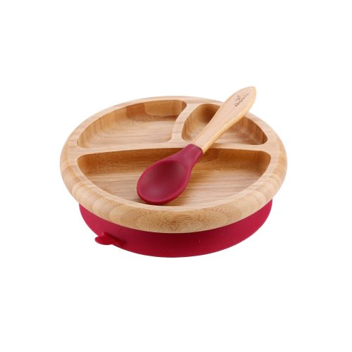 bamboo baby suction plate spoon avanchy magenta 4