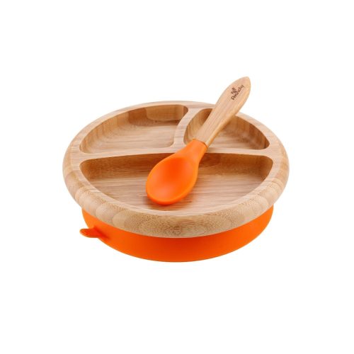 bamboo baby suction plate spoon avanchy orange 5