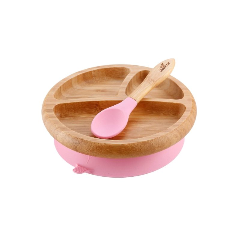 bamboo baby suction plate spoon avanchy pink 3