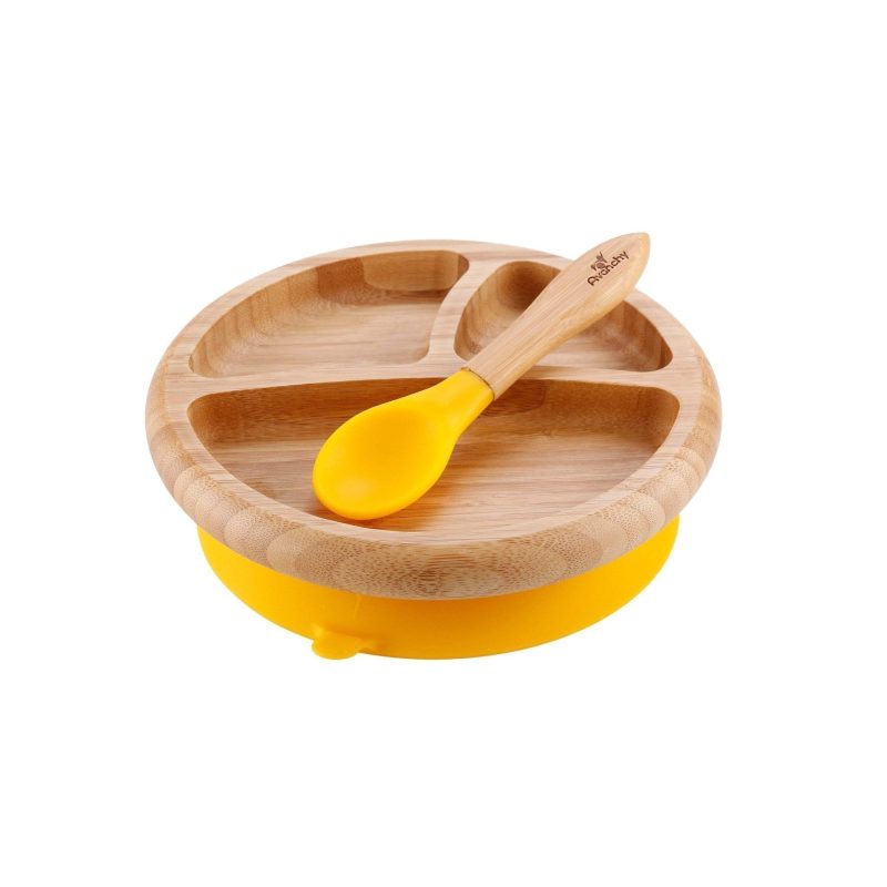 bamboo baby suction plate spoon avanchy yellow