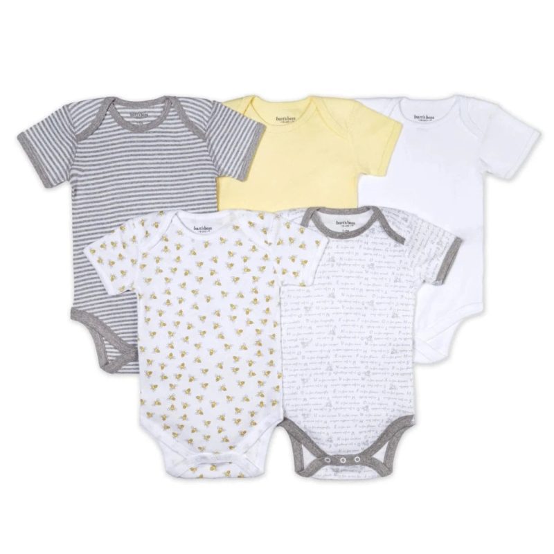 burts bees baby organic cotton short sleeve baby bodysuit set of 5 sunshine front