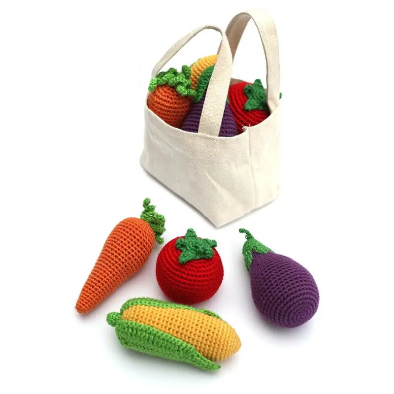 crochet veggie set in market bag cheengoo