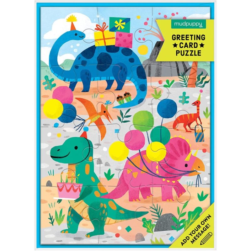 dino party greeting card puzzle mudpuppy books