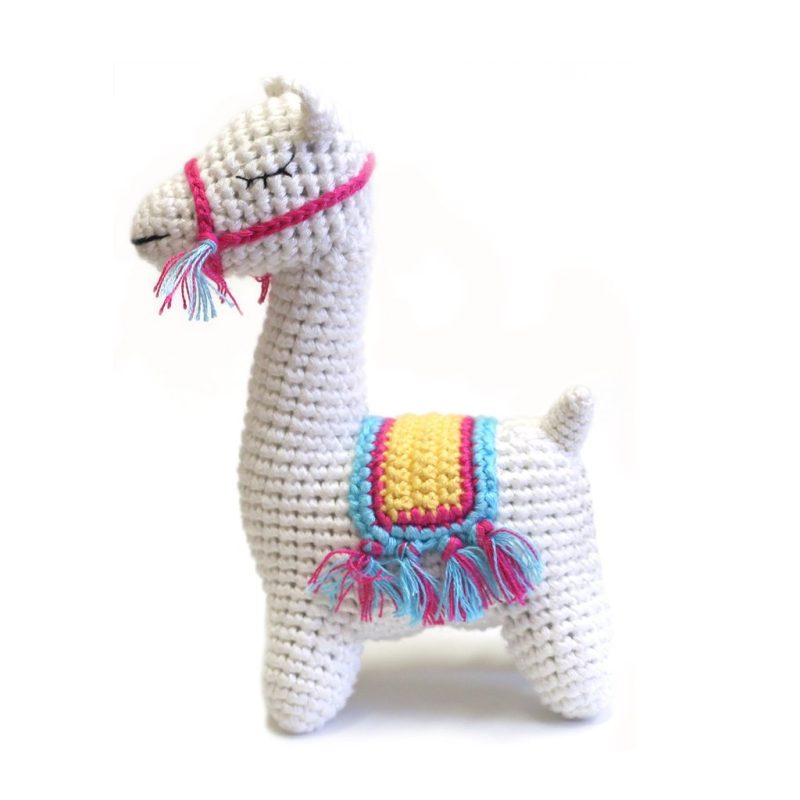 handmade bamboo crochet teething rattle llama cheengoo