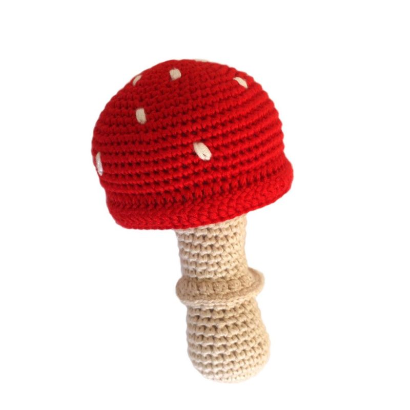 handmade bamboo crochet teething rattle toadstool cheengoo