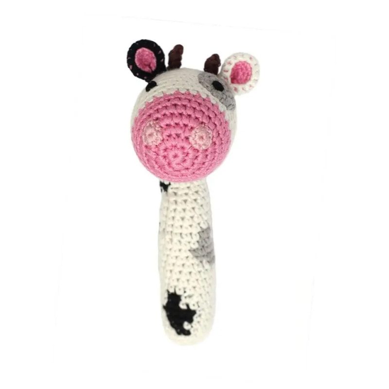 handmade crochet teething stick rattle cow cheengoo