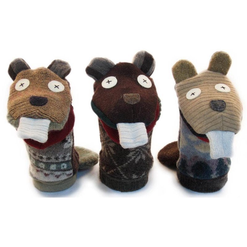 handmade upcycled wool animal hand puppets cate and levi beaver 19