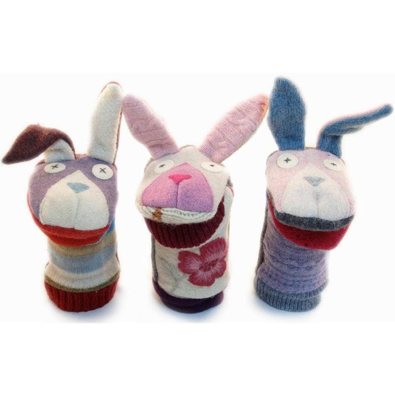 handmade upcycled wool animal hand puppets cate and levi bunny 11