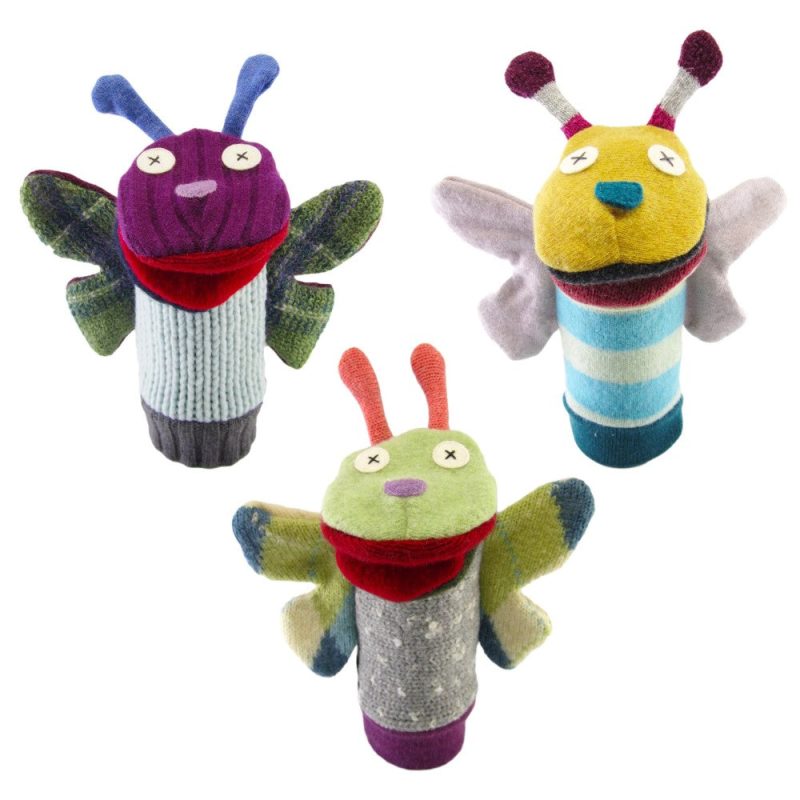 handmade upcycled wool animal hand puppets cate and levi butterfly 14