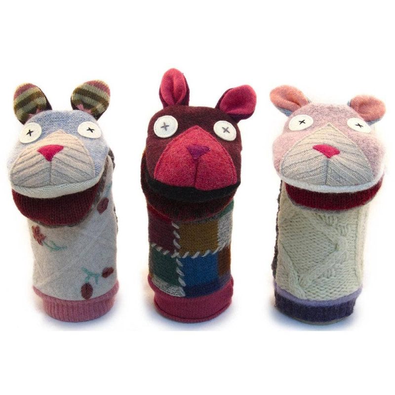 handmade upcycled wool animal hand puppets cate and levi cat 17