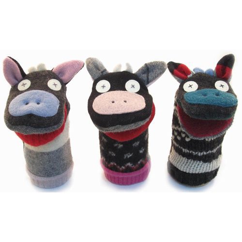 handmade upcycled wool animal hand puppets cate and levi cow 3