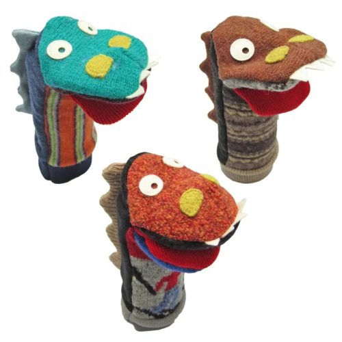 handmade upcycled wool animal hand puppets cate and levi dinosaur 20