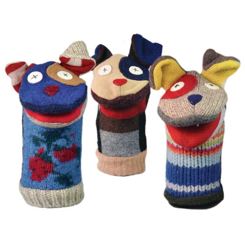 handmade upcycled wool animal hand puppets cate and levi dog 10