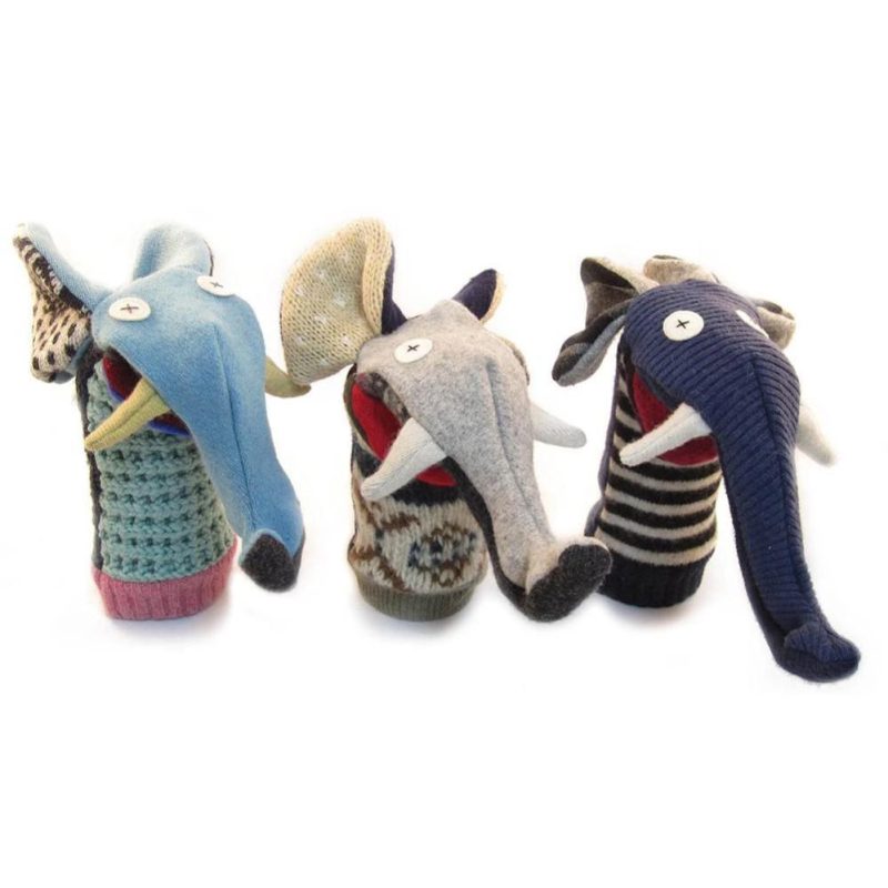 handmade upcycled wool animal hand puppets cate and levi elephant 9