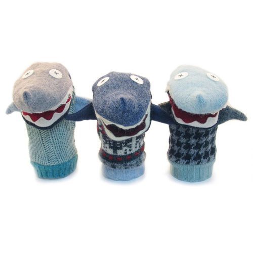 handmade upcycled wool animal hand puppets cate and levi shark 5