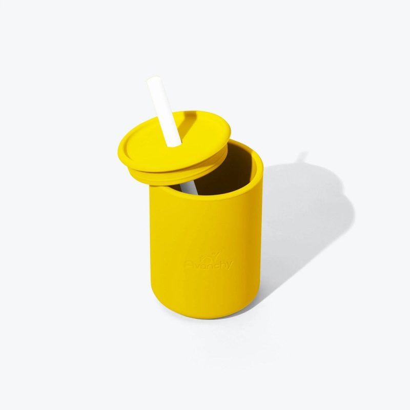 la petit medium silicone training cup with straw 8 oz avanchy yellow 3