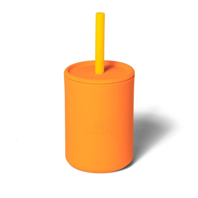 la petit mini silicone training cup with straw 5 oz avanchy orange 5