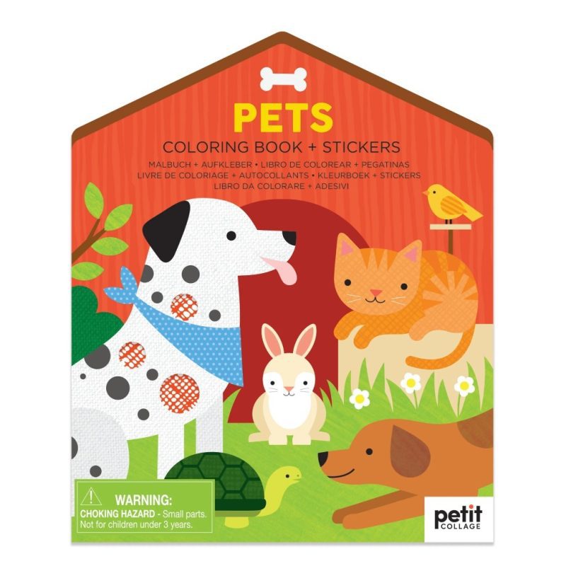 petit collage coloring book with stickers pets