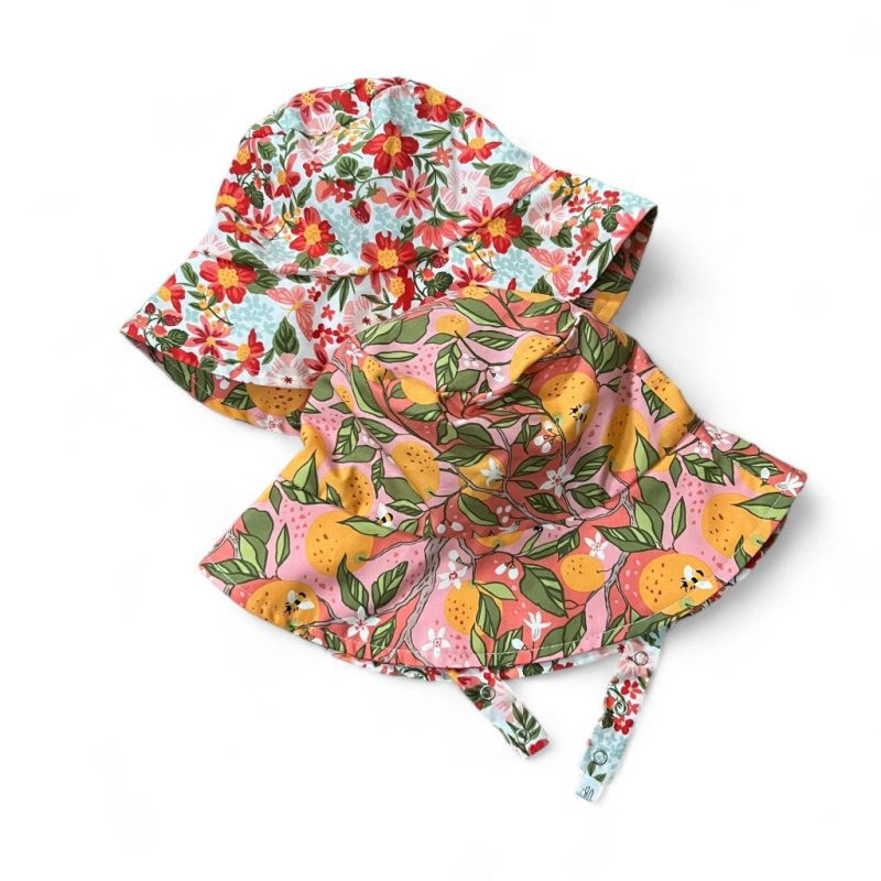 urban baby bonnets organic reversible baby bucket hat strawberry lemonade