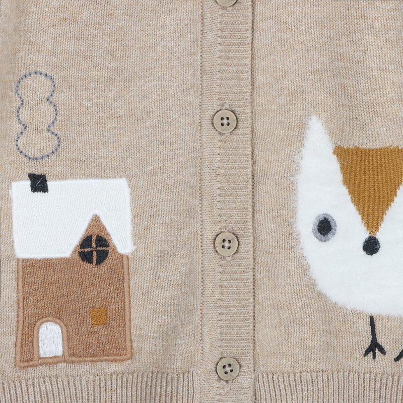 viverano organic cotton owl applique baby cardigan sweater close up