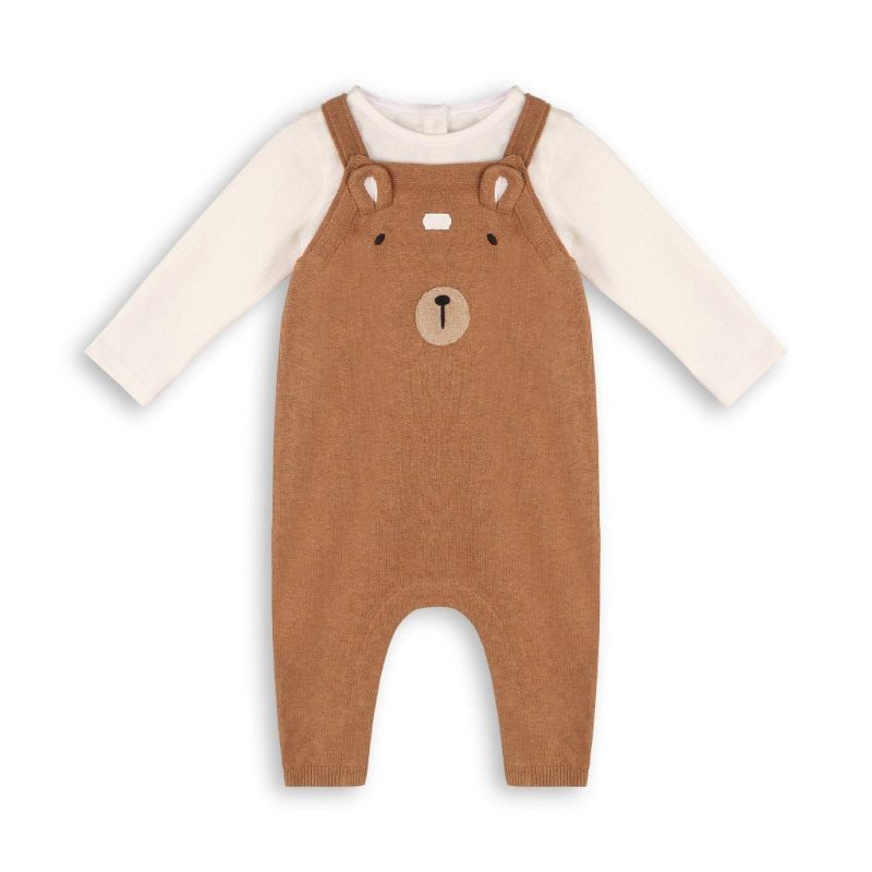 viverano organic knit bear baby overalls bodysuit set