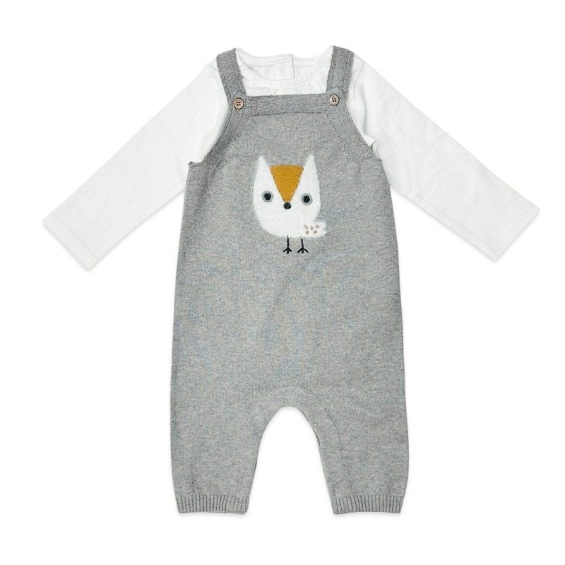 viverano organic knit owl baby overalls bodysuit set