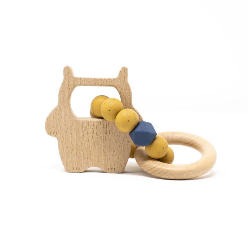 wild thing silicone wood teething rattle three hearts modern teething accessories oak bull speckled 2