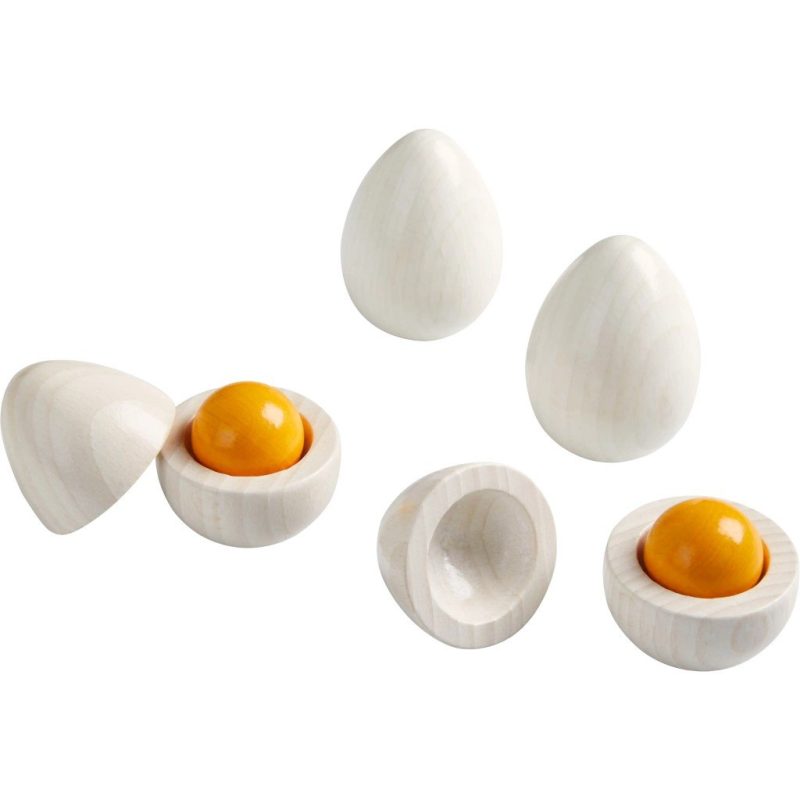 wooden eggs with yolks play food haba